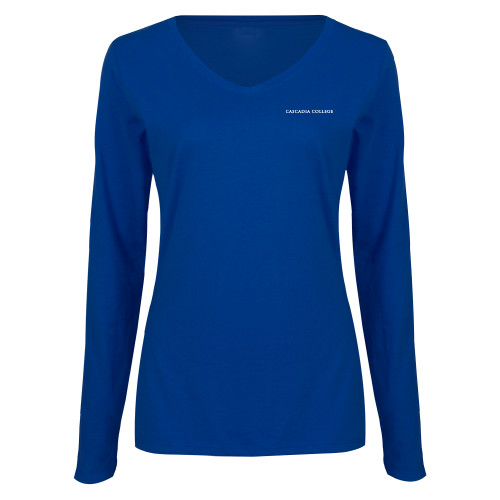  Womens Royal Long Sleeve V Neck Tee  - Cascadia College Bothell  Flat