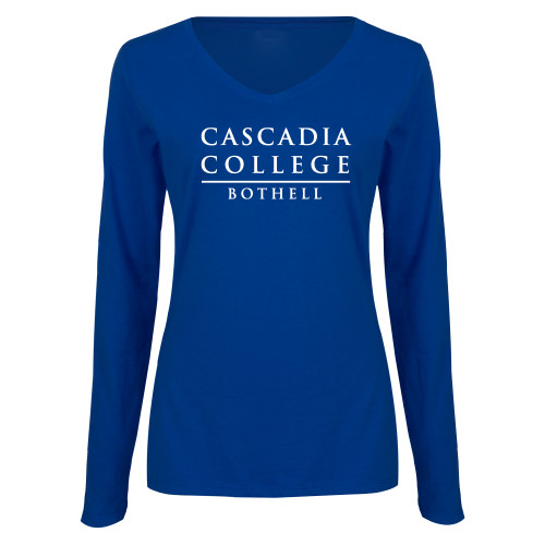  Womens Royal Long Sleeve V Neck Tee  - Cascadia College Bothell