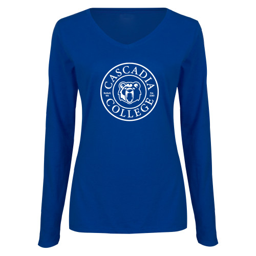  Womens Royal Long Sleeve V Neck Tee  - Cascadia College Bothell  Seal