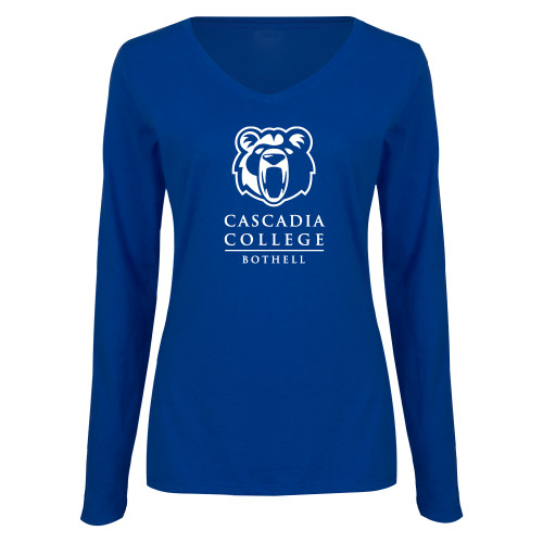  Womens Royal Long Sleeve V Neck Tee  - Kodiak Cascadia College Bothell Stacked