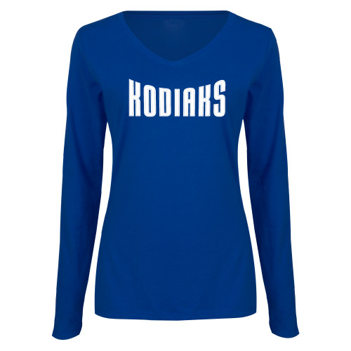  Womens Royal Long Sleeve V Neck Tee  - Kodiaks