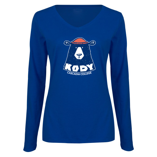  Womens Royal Long Sleeve V Neck Tee  - Kody Beanie Cascadia College