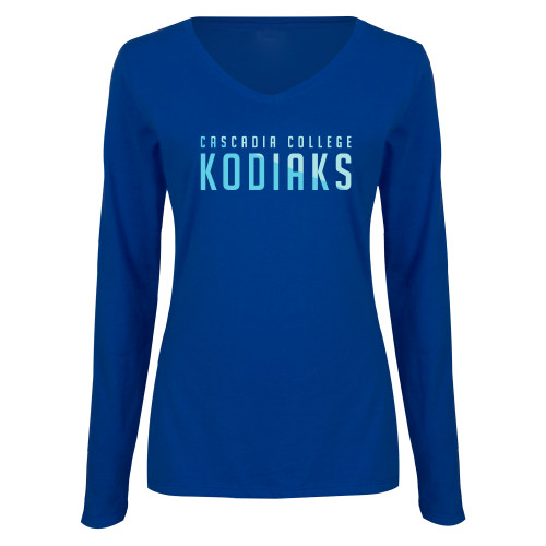  Womens Royal Long Sleeve V Neck Tee  - Cascadia College Kodiaks Duo Color
