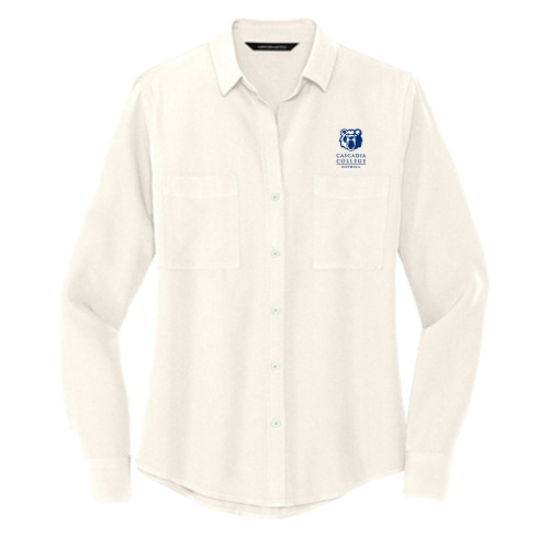 Mercer + Mettle Womens Ivory Crepe Long Sleeve Camp Blouse - Kodiak Cascadia College Bothell Stacked EMB