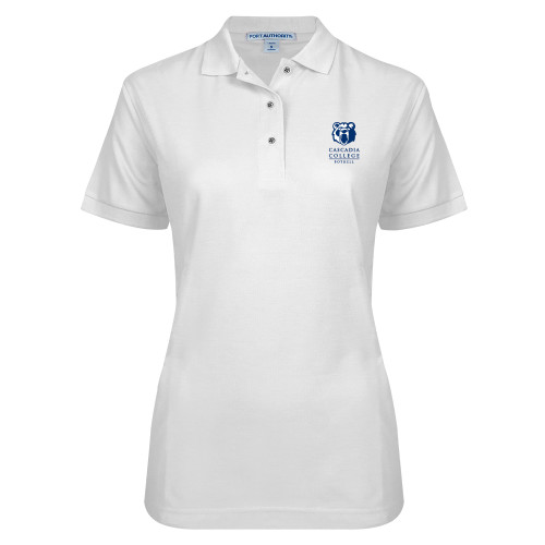  Womens Silk Touch White Pique Polo - Kodiak Cascadia College Bothell Stacked EMB