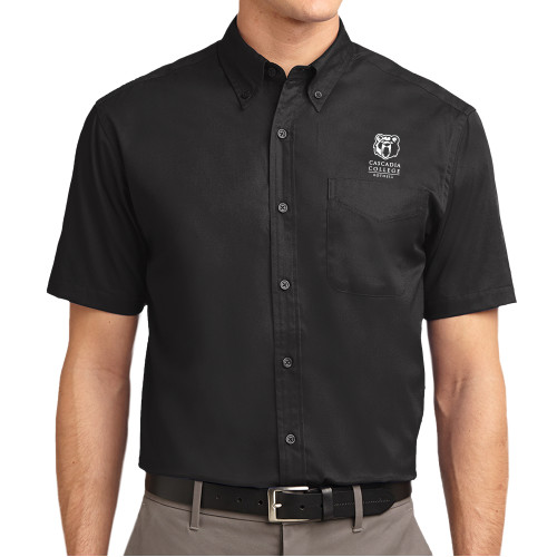  Black Twill Button Down Short Sleeve - Kodiak Cascadia College Bothell Stacked EMB