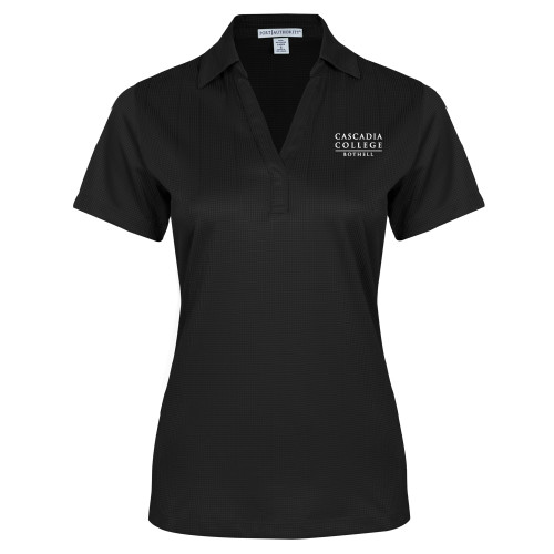  Womens Black Performance Fine Jacquard Polo - Cascadia College Bothell  EMB