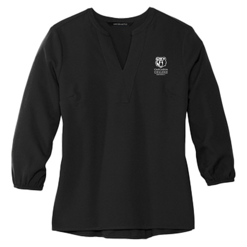 Mercer + Mettle Womens Black 3/4 Sleeve Crepe Blouse - Kodiak Cascadia College Bothell Stacked EMB