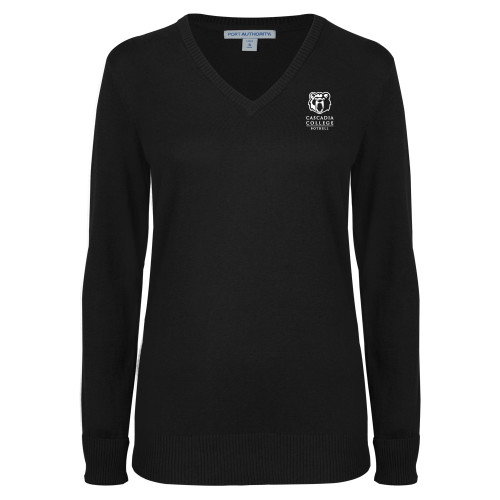  Womens Black VNeck Sweater - Kodiak Cascadia College Bothell Stacked EMB