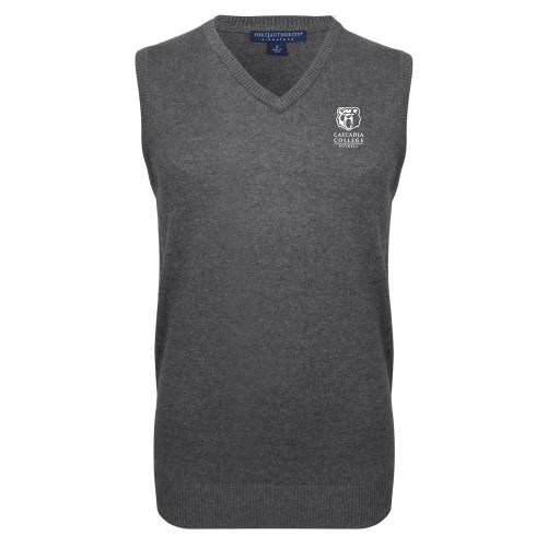  Charcoal VNeck Sweater Vest - Kodiak Cascadia College Bothell Stacked EMB