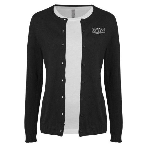  Womens Black Cardigan Sweater - Cascadia College Bothell  EMB