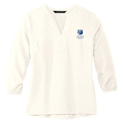  Mercer + Mettle Womens Ivory 3/4 Sleeve Crepe Blouse - Kodiak Cascadia College Bothell Stacked EMB