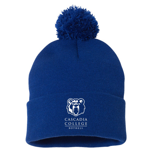  Sportsman Royal Pom Pom Cuffed Beanie - Kodiak Cascadia College Bothell Stacked EMB