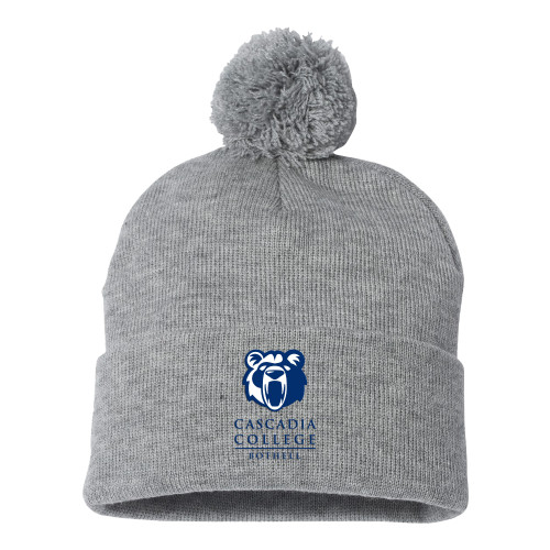  Sportsman Heather Grey Pom Pom Cuffed Beanie - Kodiak Cascadia College Bothell Stacked EMB