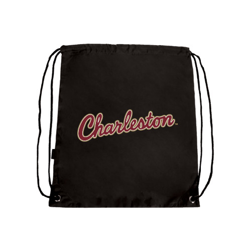  Black Drawstring Backpack - Charleston Script