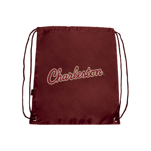  Maroon Drawstring Backpack - Charleston Script