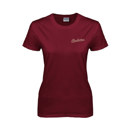  Womens Maroon Short Sleeve Tee - Charleston Script
