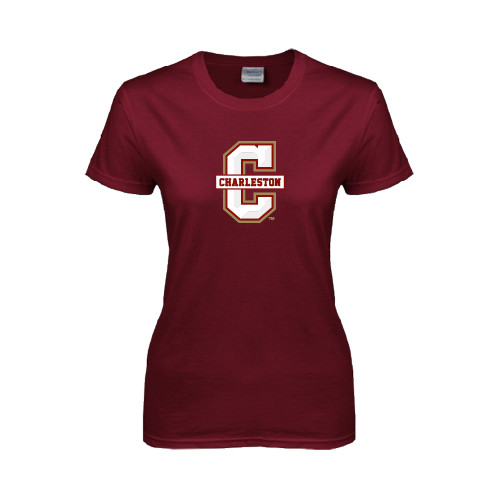  Womens Maroon Short Sleeve Tee - Official Logo - C Charleston