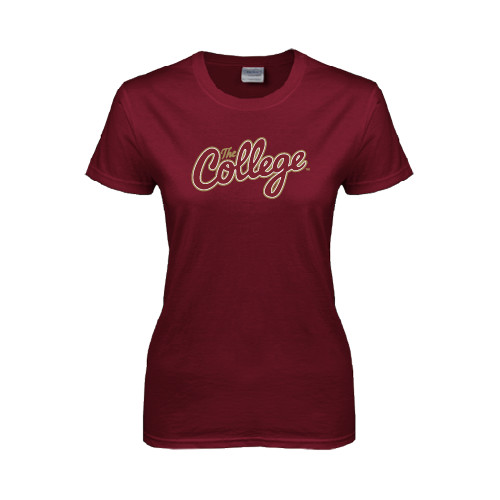  Womens Maroon Short Sleeve Tee - The College Script