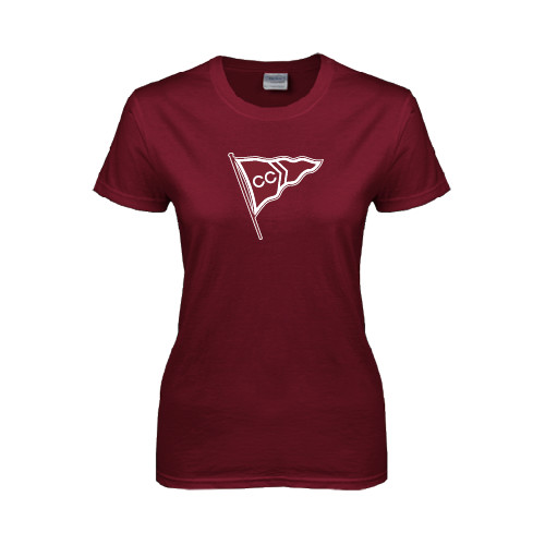  Womens Maroon Short Sleeve Tee - CC Sailing Flag Rising