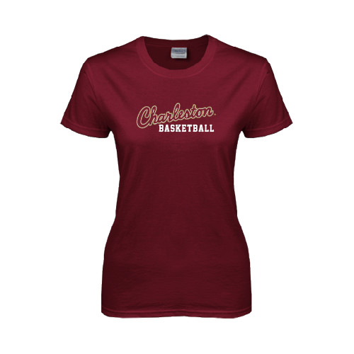  Womens Maroon Short Sleeve Tee - Basketball