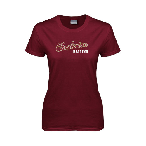  Womens Maroon Short Sleeve Tee - Sailing