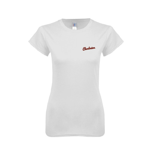  Next Level Womens White Boyfriend Tee - Charleston Script