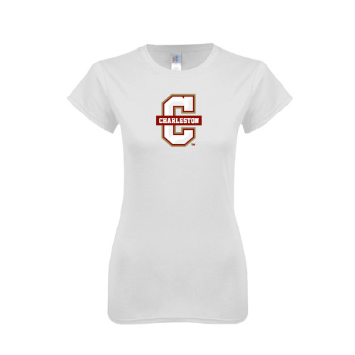  Next Level Womens White Boyfriend Tee - Official Logo - C Charleston