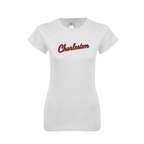  Next Level Womens White Boyfriend Tee - Charleston Script