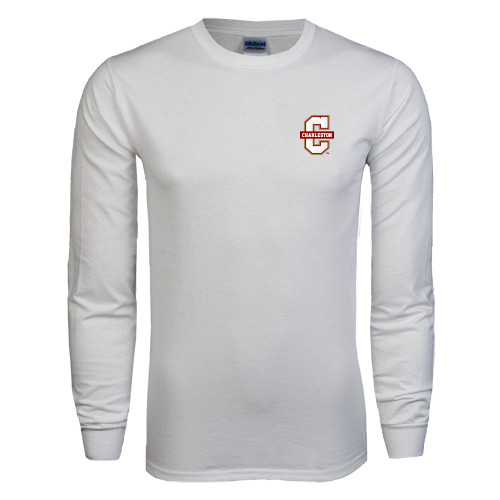 White Long Sleeve T Shirt - Official Logo - C Charleston