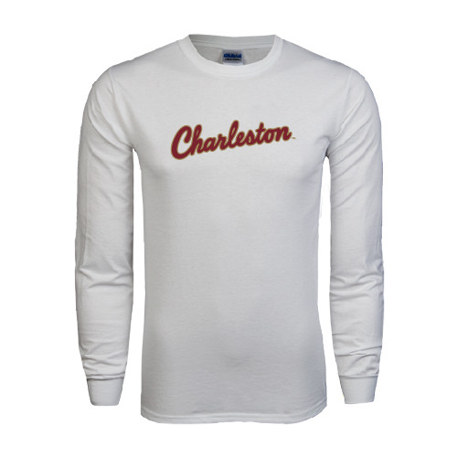  White Long Sleeve T Shirt - Charleston Script