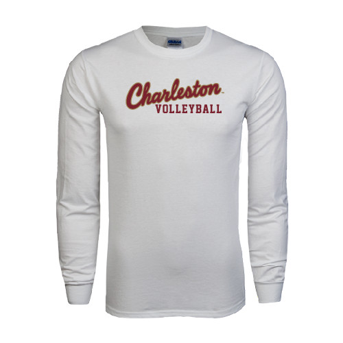  White Long Sleeve T Shirt - Volleyball