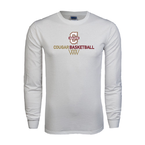  White Long Sleeve T Shirt - Basketball Net Design