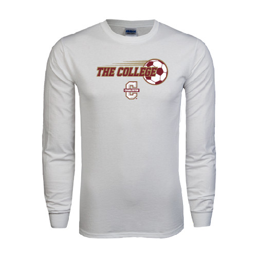  White Long Sleeve T Shirt - Soccer Ball Design