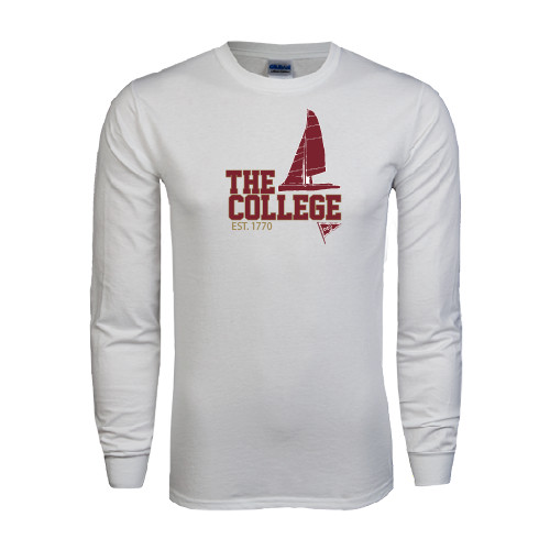  White Long Sleeve T Shirt - Sail Boat Design