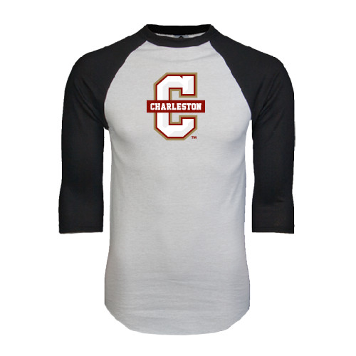  White/Black Raglan Baseball T Shirt - Official Logo - C Charleston