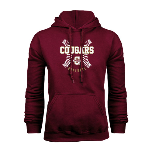  Maroon Fleece Hoodie - Baseball Ball Design
