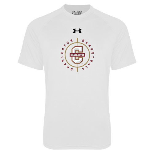  Under Armour White Tech Tee - Charleston Basketball Midcourt Rounded