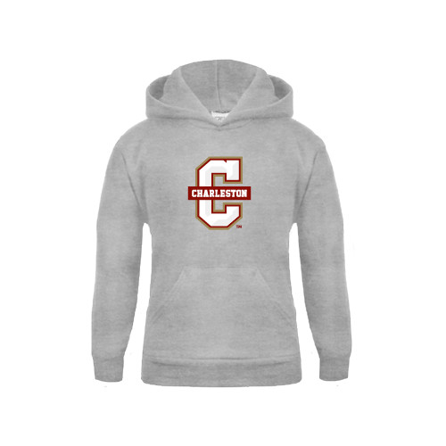  Youth Grey Fleece Hood - Official Logo - C Charleston