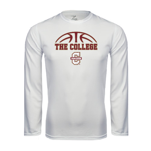 White Performance Long Sleeve Shirt - Basketball Ball Design