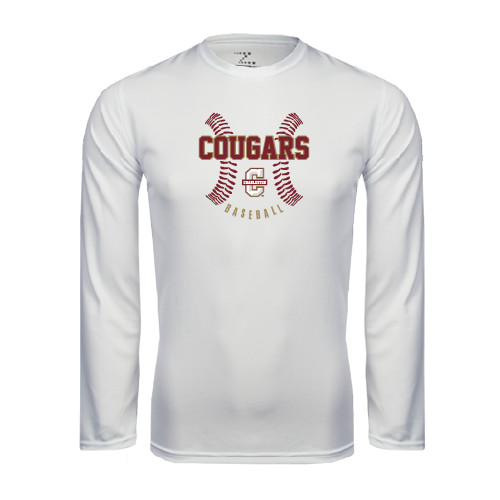  White Performance Long Sleeve Shirt - Baseball Ball Design