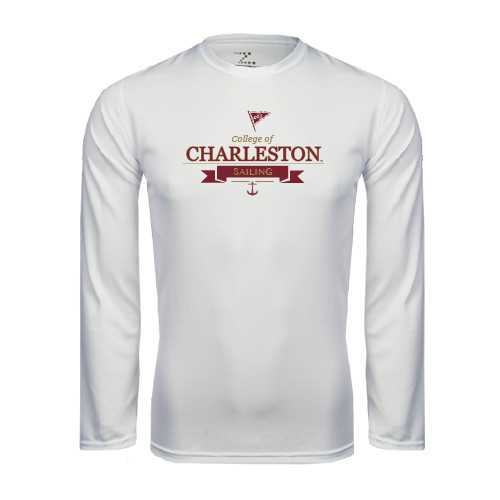  White Performance Long Sleeve Shirt - Sailing Anchor Design