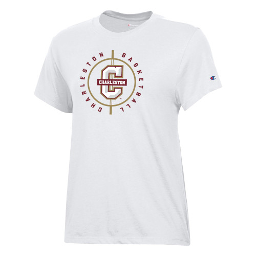  Champion Womens  White Core Short Sleeve Tee - Charleston Basketball Midcourt Rounded