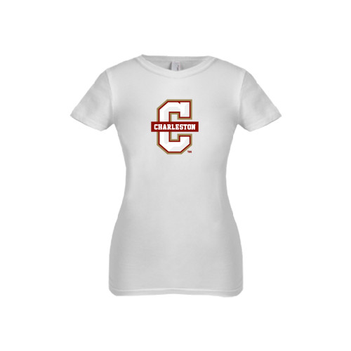  Next Level Girls White Fashion Fit T Shirt - Official Logo - C Charleston