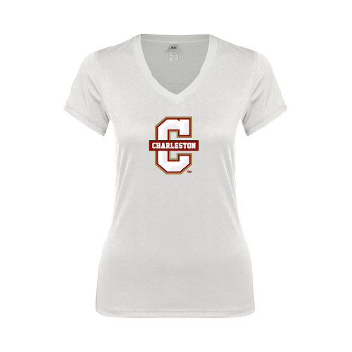  Next Level Womens White Ideal V Tee - Official Logo - C Charleston