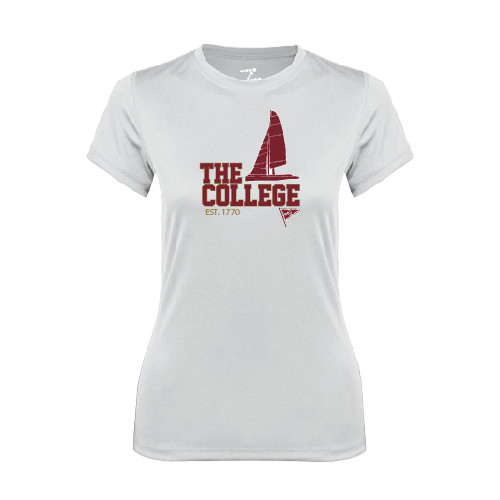  Womens White Performance Tee - Sail Boat Design