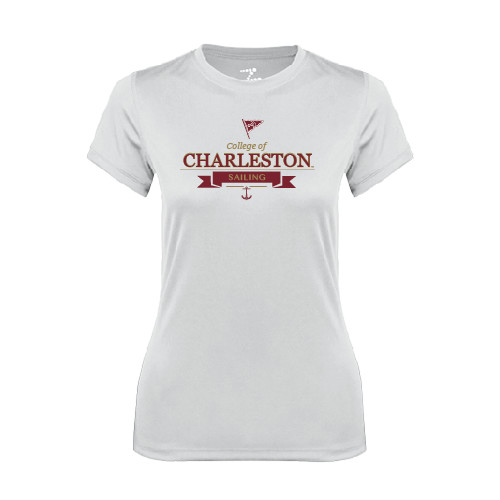  Womens White Performance Tee - Sailing Anchor Design