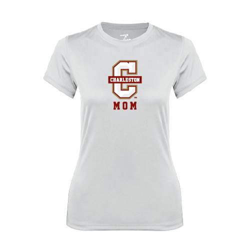  Womens White Performance Tee - Mom