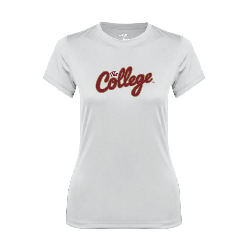  Womens White Performance Tee - The College Script