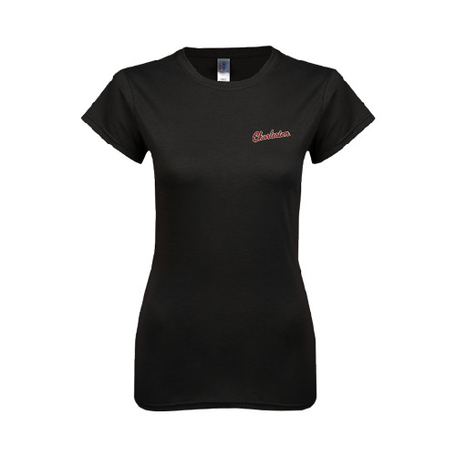  Next Level Womens Black Boyfriend Tee - Charleston Script
